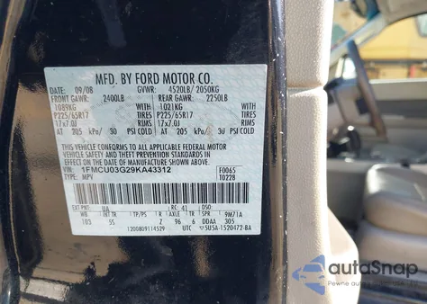 2009 Ford Escape Xlt from USA, damaged, VIN 1FMCU03G29KA43312